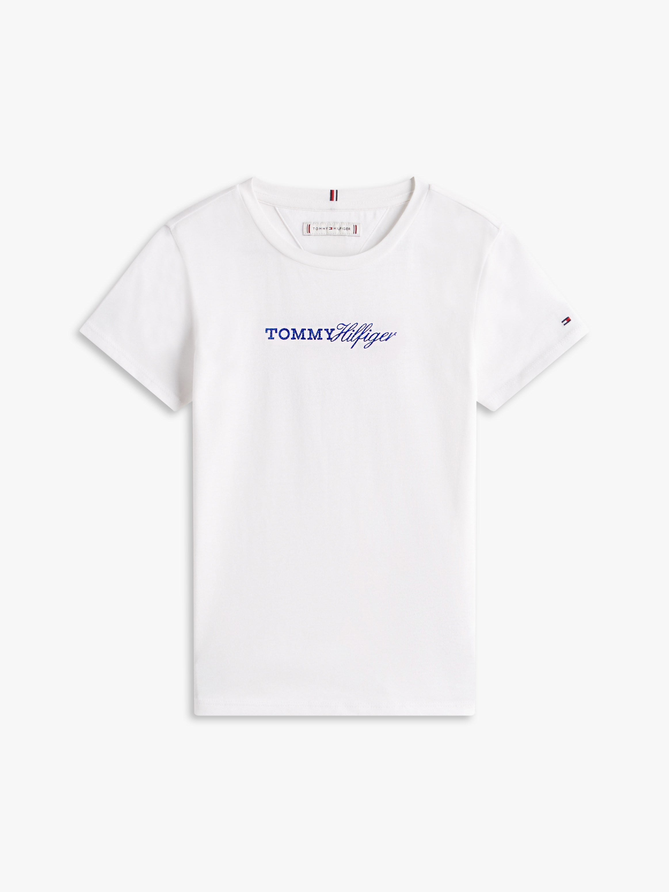Tommy HilfigerKız Çocuk  Bisiklet Yaka Logo Baskılı Pamuklu T-shirt 4-16 Yaş BEYAZ
