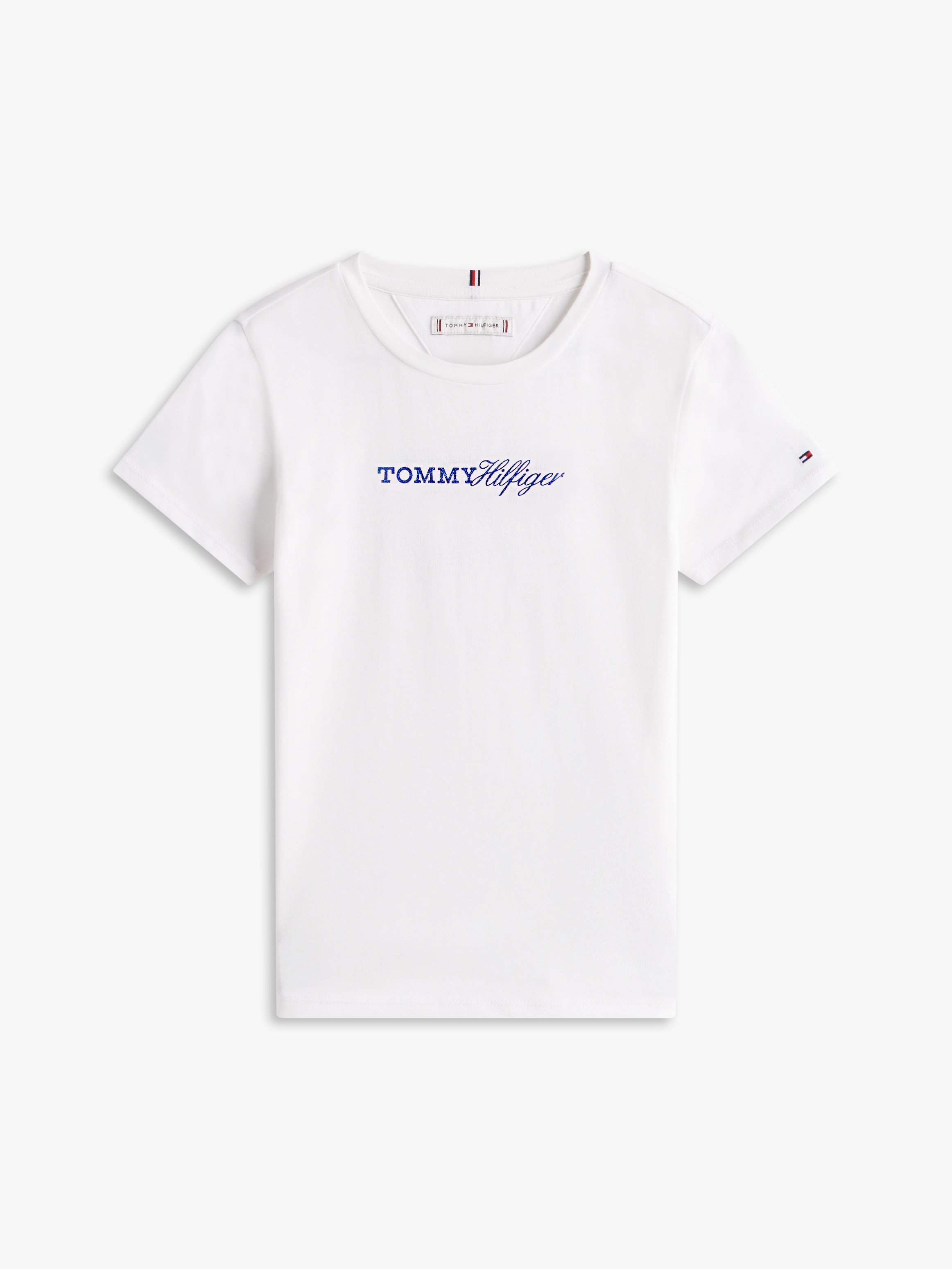 Tommy HilfigerKız Çocuk  Bisiklet Yaka Logo Baskılı Pamuklu T-shirt 4-16 Yaş BEYAZ