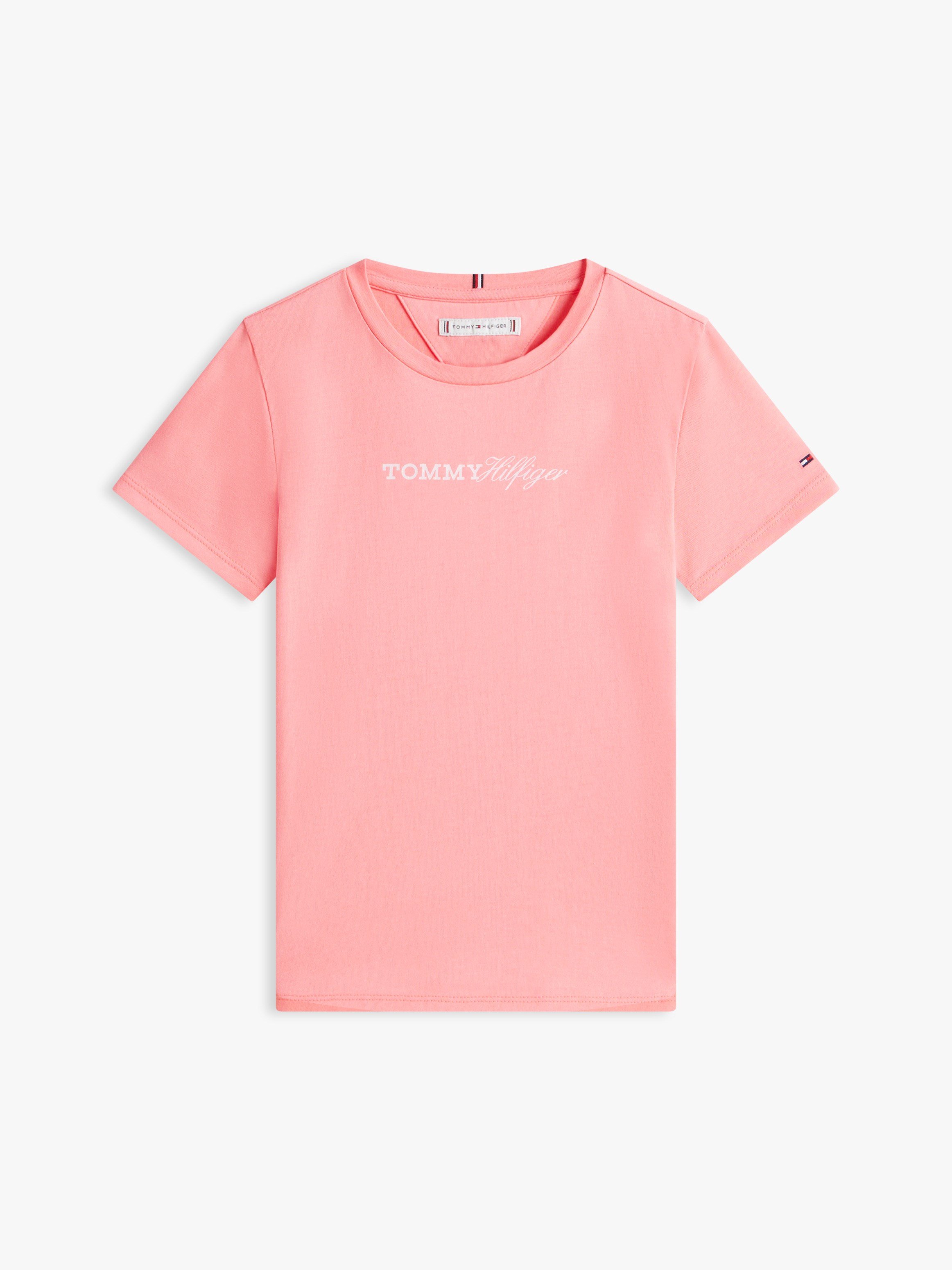 Tommy HilfigerKız Çocuk  Bisiklet Yaka Logo Baskılı Pamuklu T-shirt 4-16 Yaş PEMBE