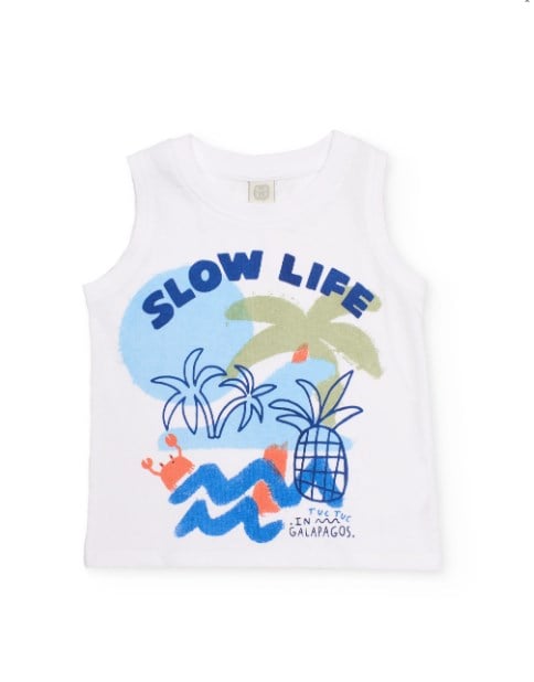 Tuc Tuc Erkek Çocuk  Slow Life Galapagos Kolsuz Tişört 2-8 Yaş BEYAZ