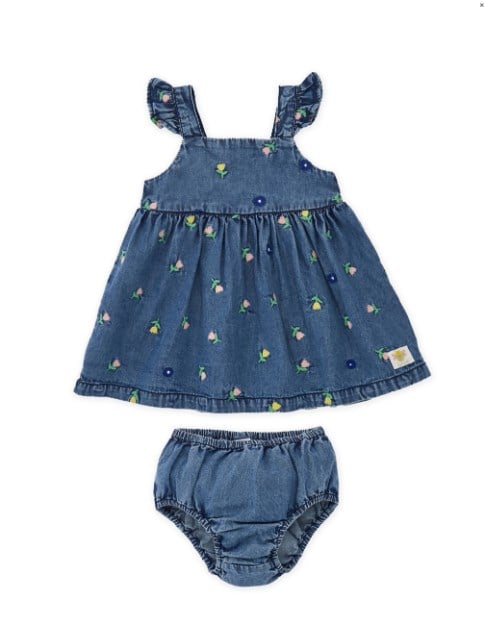 Tuc Tuc Kız Bebek Nakışlı Kot Elbise ve Külot Takım 6-24 Ay MAVİ