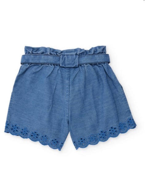 Tuc Tuc Kız Çocuk Beli Lastikli Ahşap Tokalı Denim Şort 2-8 Yaş MAVİ