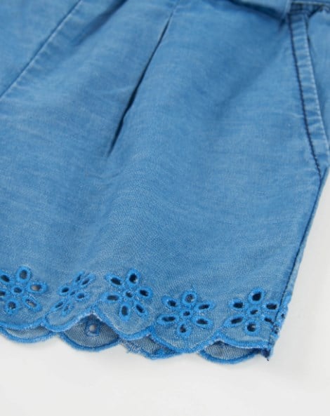 Tuc Tuc Kız Çocuk Beli Lastikli Ahşap Tokalı Denim Şort 2-8 Yaş MAVİ