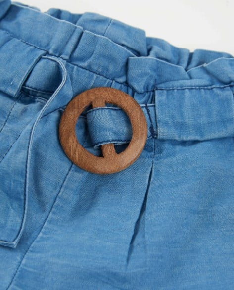 Tuc Tuc Kız Çocuk Beli Lastikli Ahşap Tokalı Denim Şort 2-8 Yaş MAVİ
