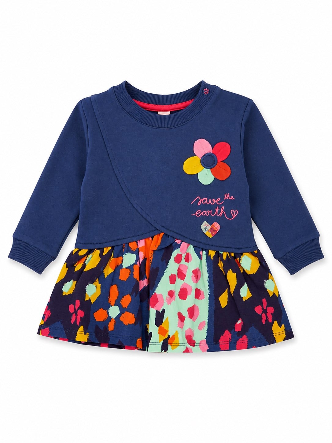 Tuc Tuc Kız Çocuk Çiçekli Sweatshirt Elbise  2-10 Yaş KOYU MAVİ