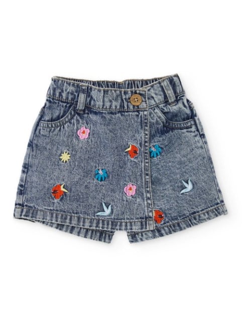 Tuc Tuc Kız Çocuk Figür Nakışlı Mavi Denim Şort Etek 2-8 Yaş MAVİ