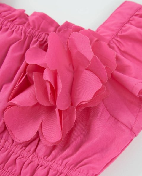 Tuc Tuc Kız Çocuk Fırfırlı Çiçek Detaylı Crop Bluz 2-8 Yaş PEMBE