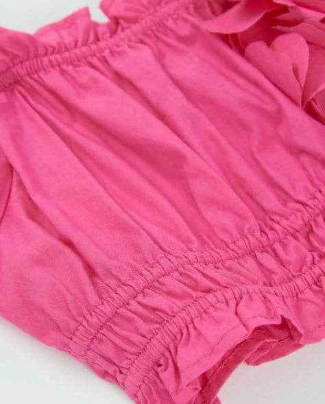 Tuc Tuc Kız Çocuk Fırfırlı Çiçek Detaylı Crop Bluz 2-8 Yaş PEMBE