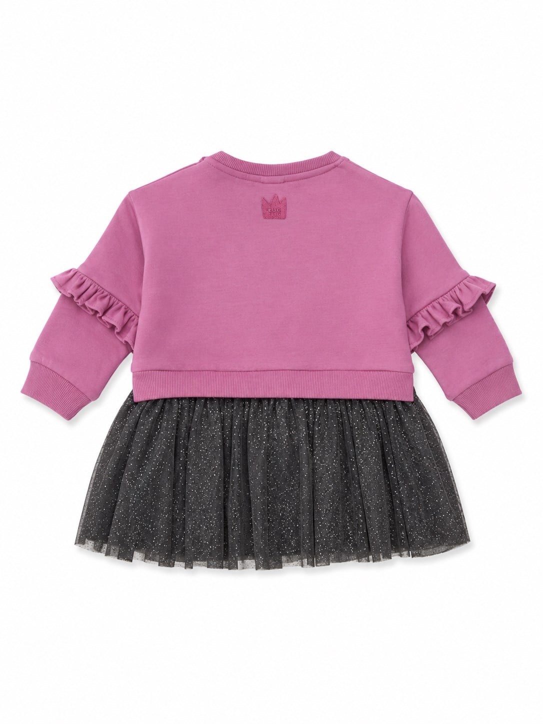 Tuc Tuc Kız Çocuk Fırfırlı Sweatshirt Elbise Simli Tül Etekli Taç Nakışlı 2-10 Yaş LEYLAK