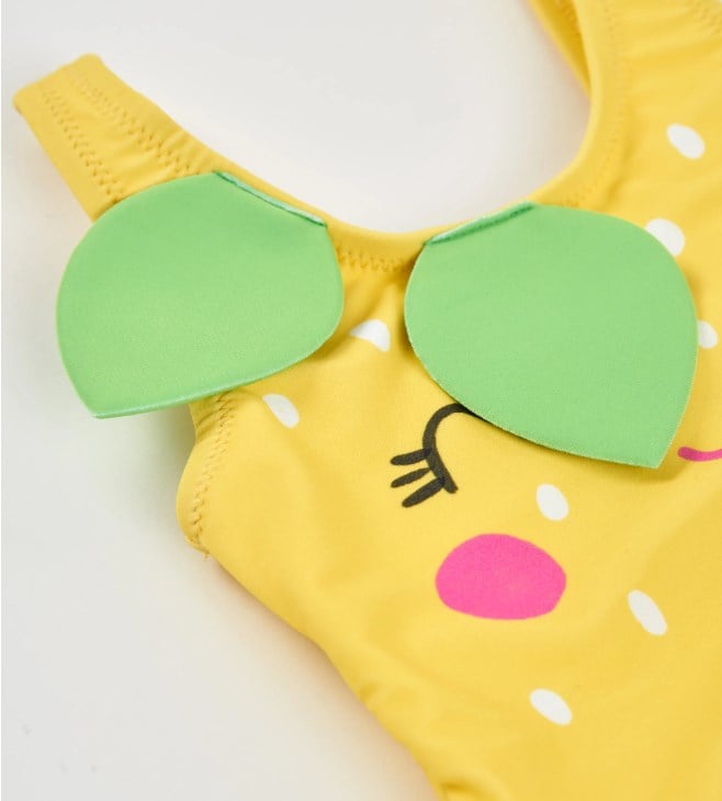 Tuc Tuc Kız Çocuk Kabartmalı Yaprak Desenli  Mayo 2-8 Yaş SARI