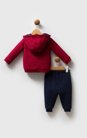 U.s Polo Assn Erkek Bebek Kapüşonlu Fermuarlı Lastikli Bel 3'Lü Takım 6-36 Ay BORDO