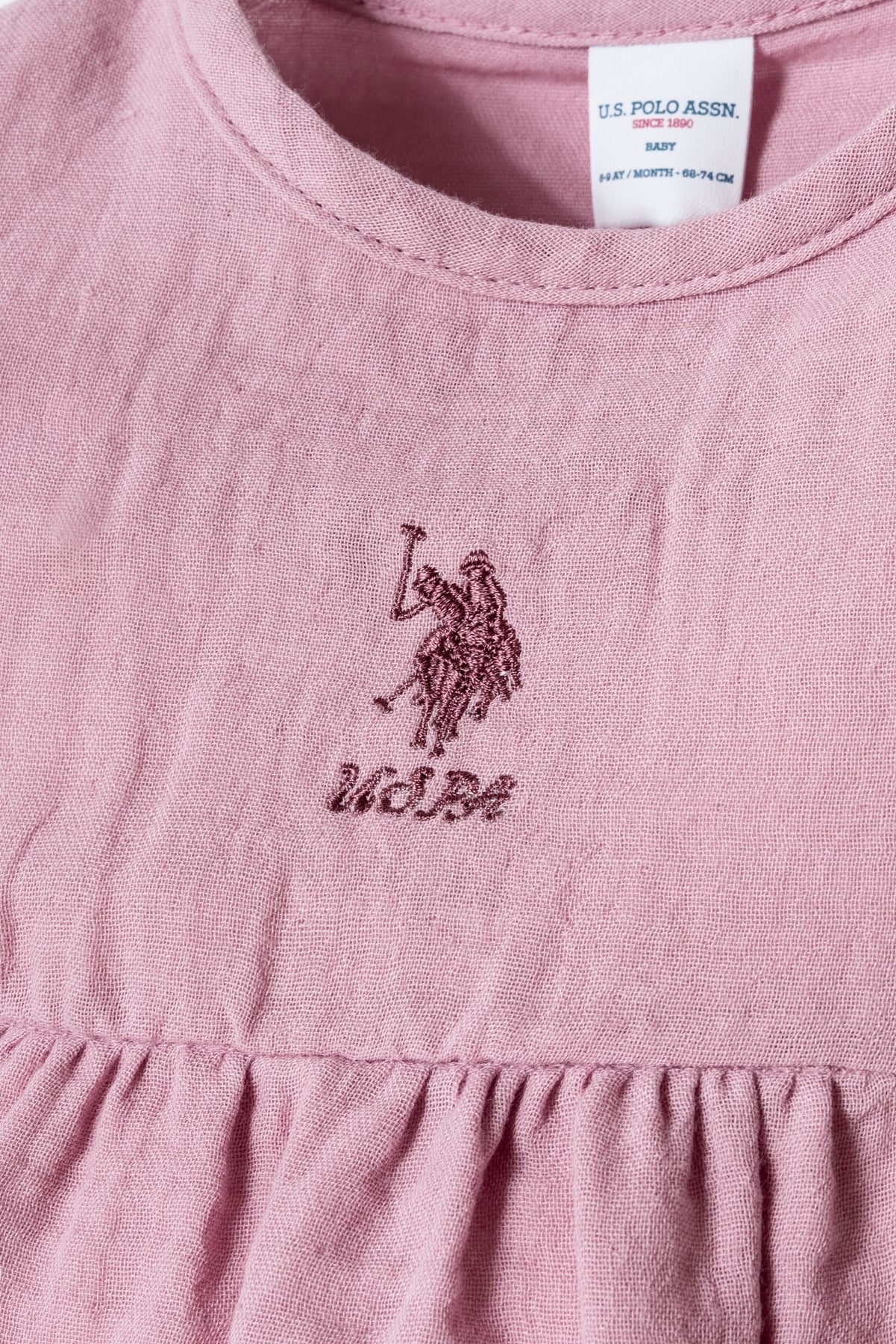 U.s Polo Assn Kız Bebek Kısa Kollu Bisiklet Yaka Logo Detaylı Etek Kısmı Büzgülü Müslim Elbise 6-36 Ay LİLA