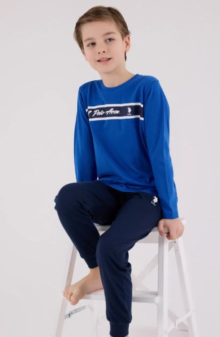 U.s Polo Assn Erkek Çocuk Uzun Kollu Şerit Baskılı Pijama Takımı 4-8 Yaş COBALT