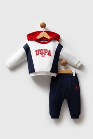 U.s Polo Assn Erkek Bebek Uspa Yazı Detaylı Kapüşonlu 2'Li Takım 6-36 Ay BEYAZ