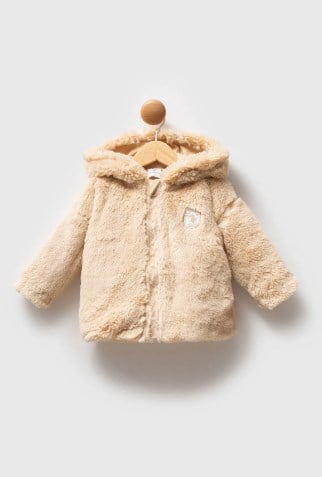 U.s Polo Assn Kız  Bebek Kapüşonlu Peluş Dokulu Mont 6-36 Yaş BEJ