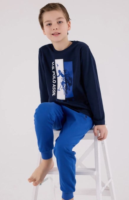 U.s Polo Assn Erkek Çocuk Uzun Kollu Şerit Detaylı Pijama Takımı 4-8 Yaş LACİVERT