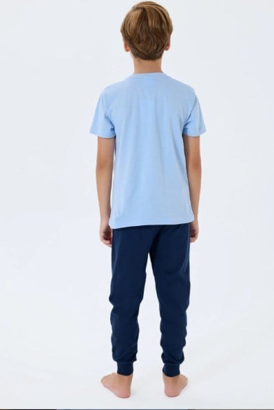 U.s Polo Assn Erkek Çocuk Kısa Kollu Uspa Yazı Baskılı Pijama Takımı 5-8 Yaş MAVİ