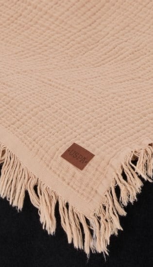U.S Polo Assn %100 Organik Pamuk Müslin Bebek Battaniyesi BEJ