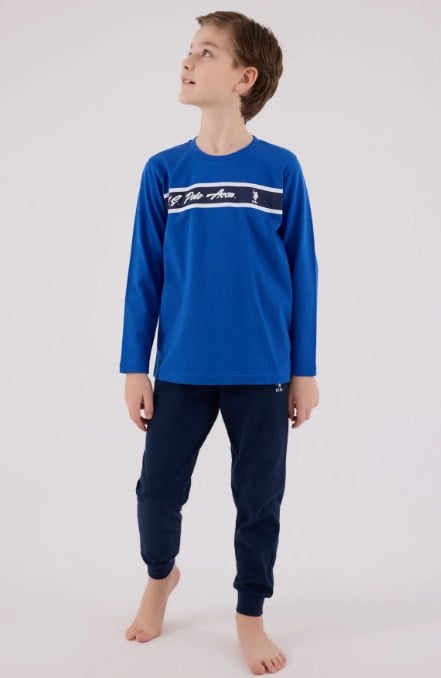 U.s Polo Assn Erkek Çocuk Uzun Kollu Şerit Baskılı Pijama Takımı 4-8 Yaş COBALT