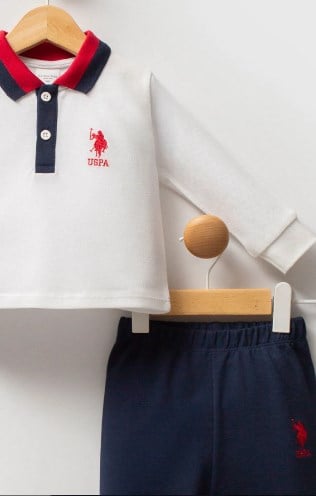 U.s Polo Assn Erkek Bebek Düğmeli Yaka Lastikli Alt 2'Li Takım 1-3 Yaş BEYAZ