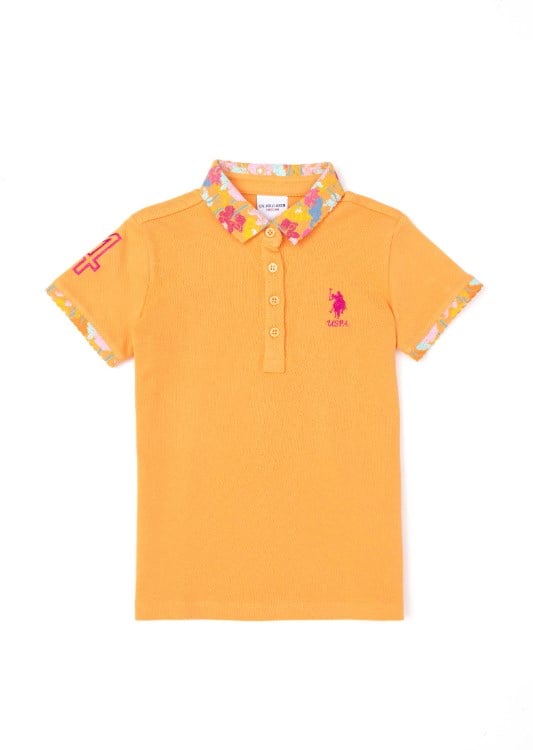 U.s Polo Assn Kız Çocuk Kısa Kollu Polo Yaka Logo Nakışlı Tişört 3-14 Yaş TURUNCU