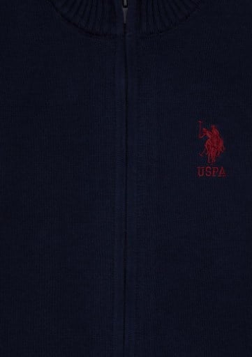 U.s Polo Assn Erkek Çocuk Göğüs Kısmında Logo Nakış Detaylı Fermuarlu Triko Hırka 4-14 Yaş LACİVERT