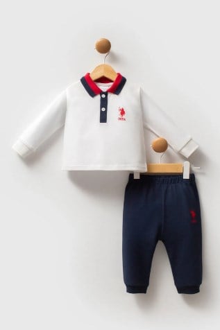 U.s Polo Assn Erkek Bebek Düğmeli Yaka Lastikli Alt 2'Li Takım 1-3 Yaş BEYAZ