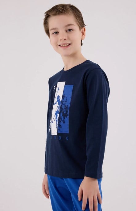 U.s Polo Assn Erkek Çocuk Uzun Kollu Şerit Detaylı Pijama Takımı 4-8 Yaş LACİVERT