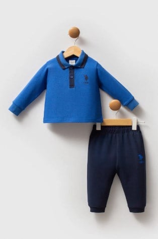U.s Polo Assn Erkek Bebek Düğmeli Yaka Lastikli Alt 2'Li Takım 1-3 Yaş COBALT
