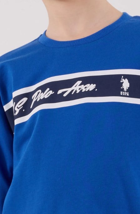 U.s Polo Assn Erkek Çocuk Uzun Kollu Şerit Baskılı Pijama Takımı 4-8 Yaş COBALT