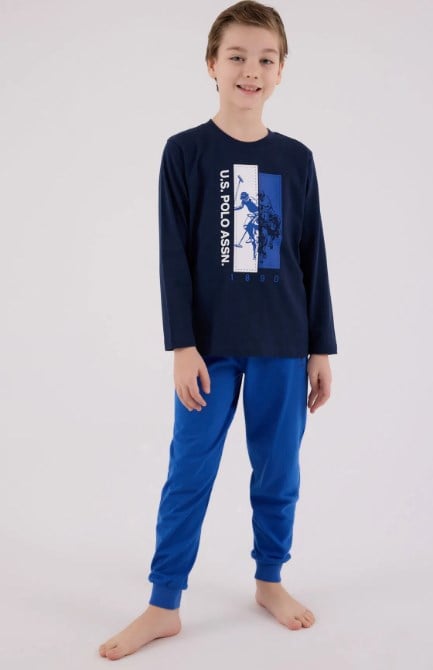 U.s Polo Assn Erkek Çocuk Uzun Kollu Şerit Detaylı Pijama Takımı 4-8 Yaş LACİVERT