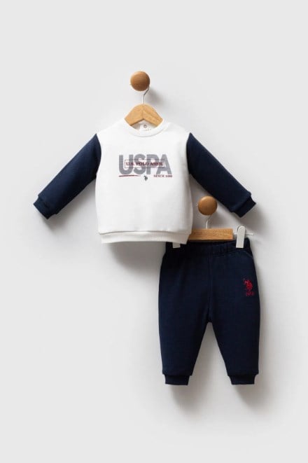 U.s Polo Assn Erkek Bebek  Bisiklet Yaka Uzun Kollu Yazı Detaylı 2 'Li Takım 6-36 Ay BEYAZ