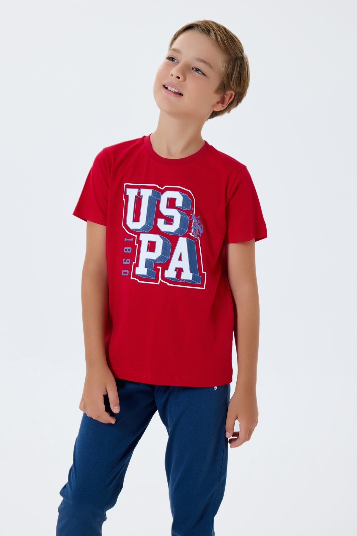 U.s Polo Assn Erkek Çocuk Uspa Yazı Detaylı Kısa Kollu Pijama Takımı 9-15 Yaş KIRMIZI