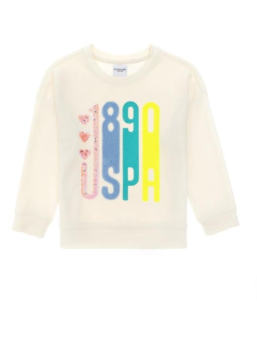 U.s Polo Assn Kız Çocuk Bisiklet Yaka Yazı  Baskı Detaylı Sweatshirt 3-14 Yaş EKRU