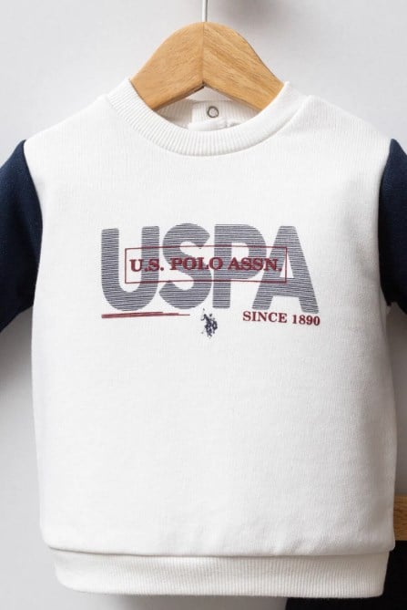 U.s Polo Assn Erkek Bebek  Bisiklet Yaka Uzun Kollu Yazı Detaylı 2 'Li Takım 6-36 Ay BEYAZ