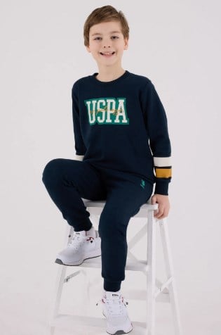 U.s Polo Assn Erkek Çocuk Bisiklet Yaka Kolları Şerit Detaylı Eşofman Takımı 9-15 Yaş NAVY