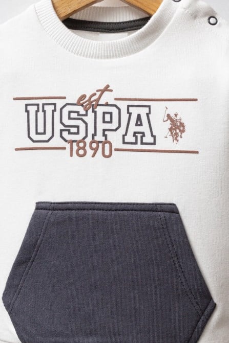 U.s Polo Assn Erkek Bebek Kanguru Cep Görünüm 2'Li Takım 6-36 Ay BEYAZ