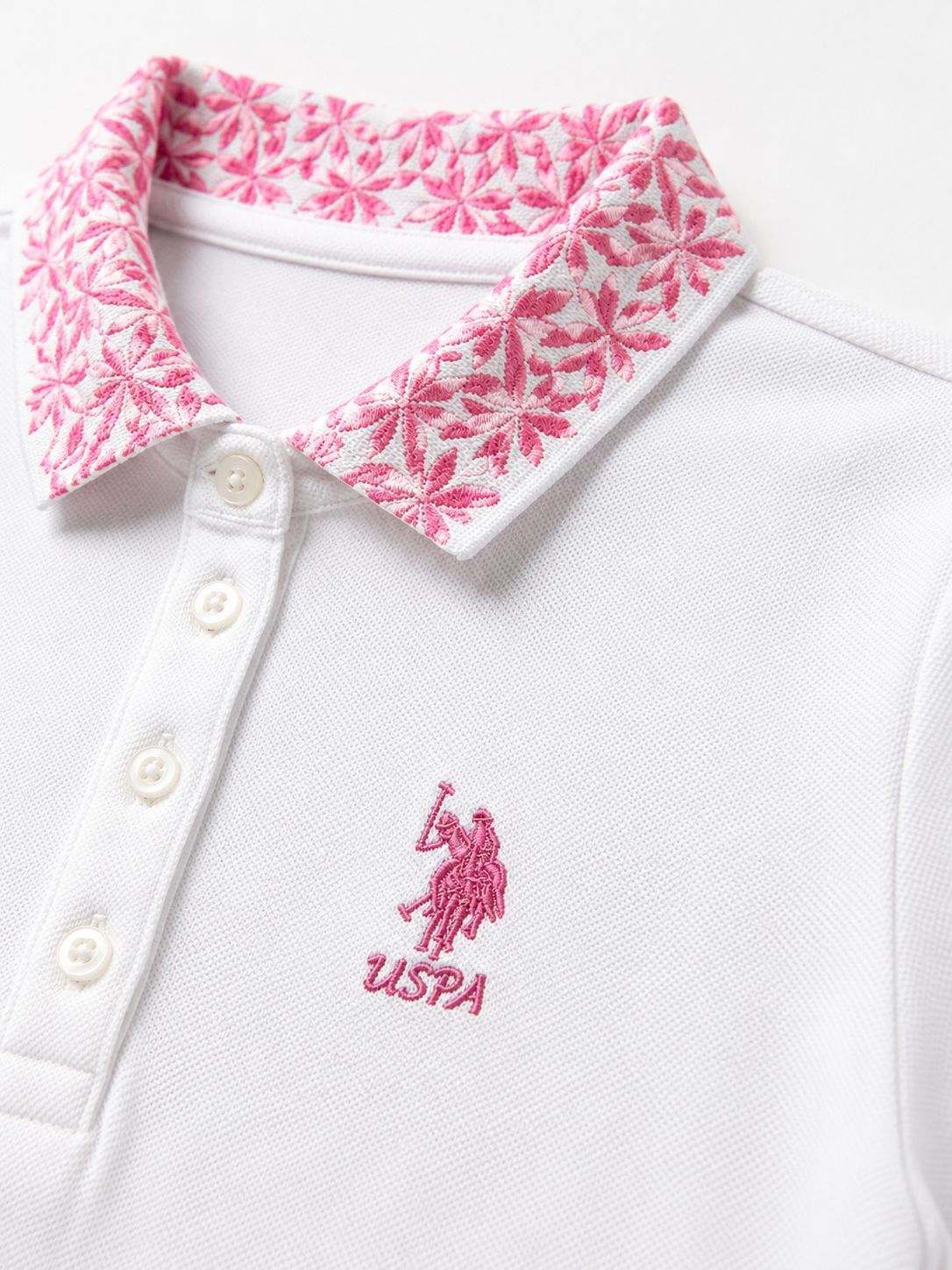 U.s Polo Assn Kız Çocuk Yakası Çiçekli Tişört 4-14 Yaş BEYAZ