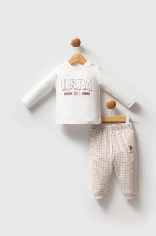 U.s Polo Assn Erkek Bebek Kapüşonlu Fermuarlı 3'Lü Takım 6-36 Ay KUM