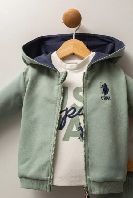 U.s Polo Assn Erkek Bebek Kapüşonlu Baskılı Takım 1-3 Yaş YEŞİL
