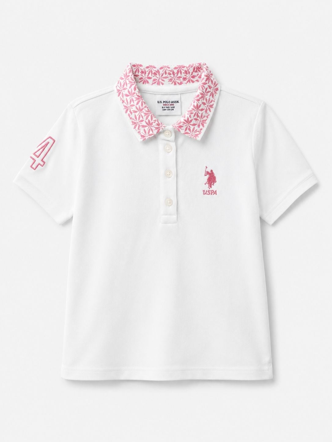 U.s Polo Assn Kız Çocuk Yakası Çiçekli Tişört 4-14 Yaş BEYAZ