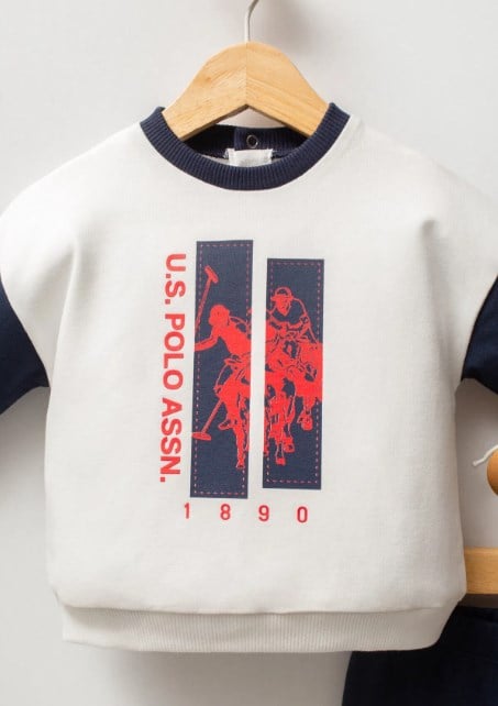 U.s Polo Assn Erkek Bebek Uzun Kollu Baskılı Takım 1-3 Yaş BEYAZ - LACİVERT