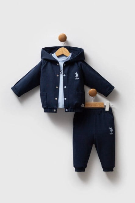 U.s Polo Assn Erkek Bebek Kapüşonlu Önden Çıtçıtlı 3 'Lü Takım 6-36 Ay LACİVERT