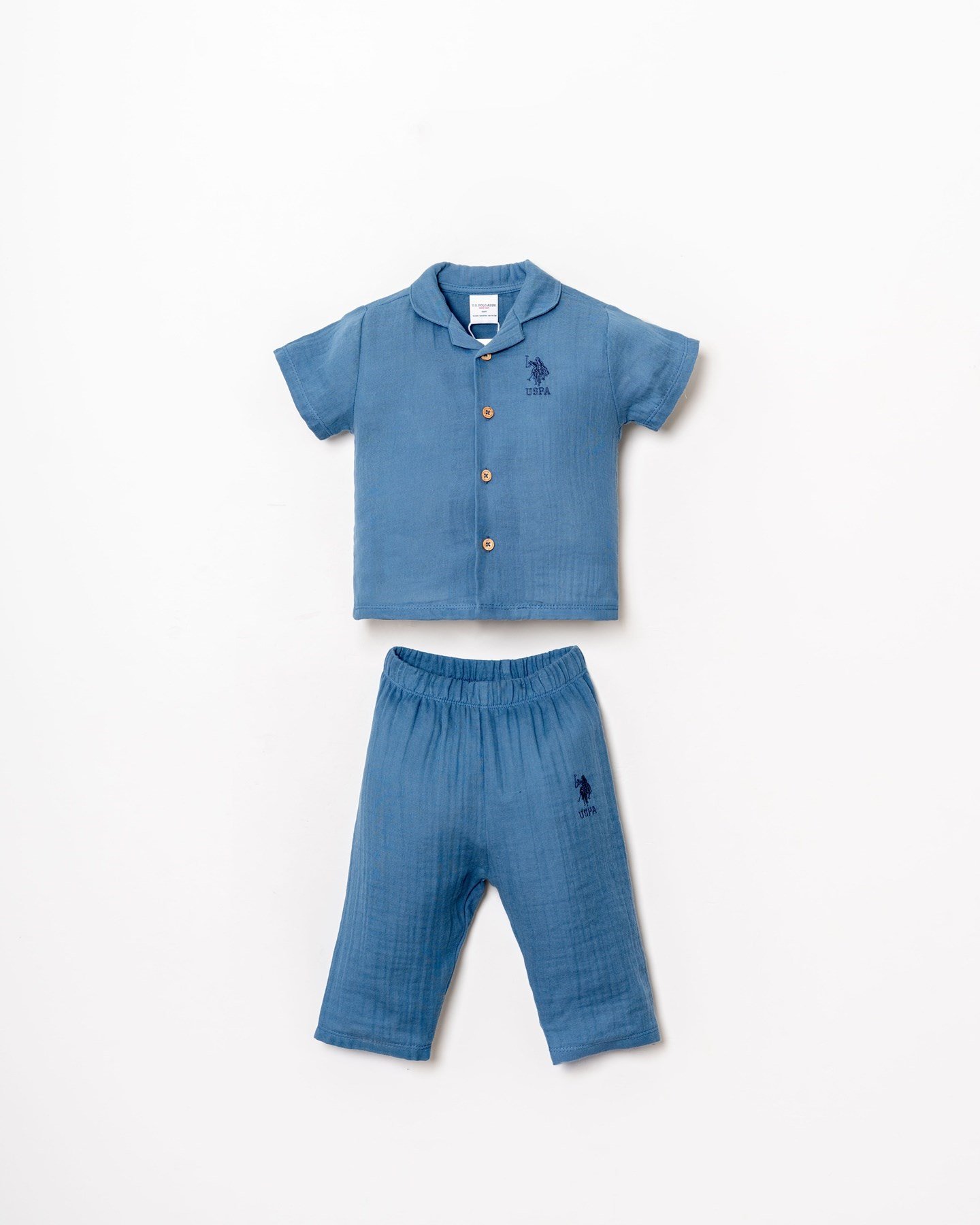 U.s Polo Assn Erkek Bebek Kısa Kollu Arma Detaylı  Pijama Takımı 1-3 Yaş İNDİGO