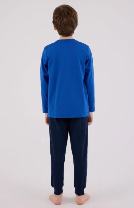 U.s Polo Assn Erkek Çocuk Uzun Kollu Şerit Baskılı Pijama Takımı 4-8 Yaş COBALT