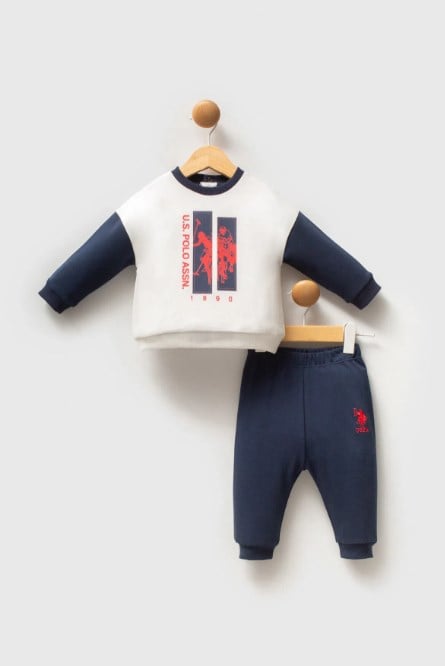U.s Polo Assn Erkek Bebek Uzun Kollu Baskılı Takım 1-3 Yaş BEYAZ - LACİVERT