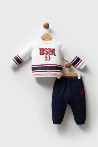 U.s Polo Assn Erkek Bebek  Uzun Kollu Üst Tasarım 2'Li Takım 6-36 Ay BEYAZ