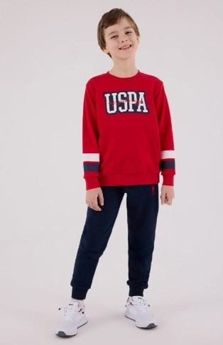 U.s Polo Assn Erkek Çocuk Bisiklet Yaka Kolları Şerit Detaylı Eşofman Takımı 9-15 Yaş KIRMIZI