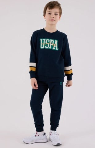 U.s Polo Assn Erkek Çocuk Bisiklet Yaka Kolları Şerit Detaylı Eşofman Takımı 9-15 Yaş NAVY