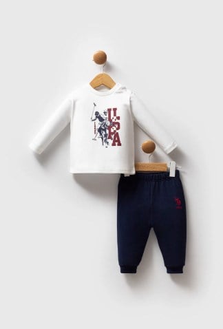 U.s Polo Assn Erkek Bebek Kapüşonlu Fermuarlı Lastikli Bel 3'Lü Takım 6-36 Ay BORDO